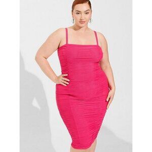 Torrid Plus Size 1, 1X, 14-16 Midi Mesh Bodycon Dress, Pink